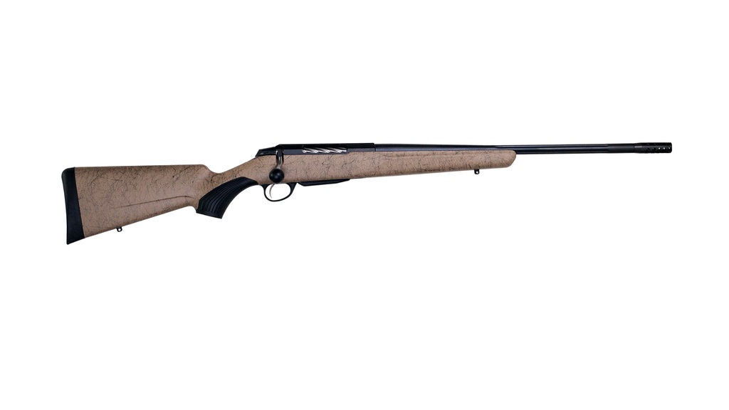 TIKKA JRTXRT318 T3X LITE 270 WIN 3+1 22.40" FLUTED/THREADED, BLACK BARREL/REC, BLACK WEBBED TAN ROUGHTECH SYNTHETIC STOCK, INTERCHANGEABLE GRIP, MUZZLE BRAKE