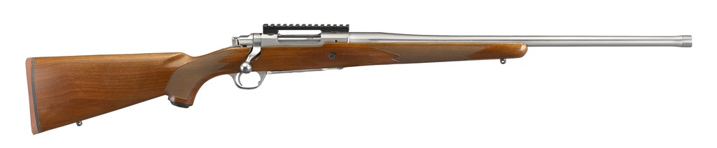 RUGER 57124 HAWKEYE HUNTER FULL SIZE 7MM REM MAG 3+1 24" SATIN STAINLESS STEEL THREADED BARREL, PICATINNY RAIL STEEL RECEIVER, FIXED AMERICAN WALNUT W/PISTOL GRIP STOCK
