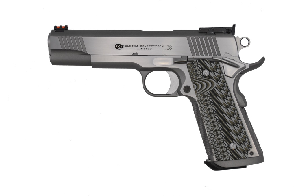 COLT MFG O1073CS CUSTOM COMPETITION 38 SUPER 9+1 5" STAINLESS NATIONAL MATCH BARREL, BRUSHED STAINLESS STEEL SERRATED SLIDE & FRAME W/BEAVERTAIL, BLACK G10 GRIP, AMBIDEXTROUS