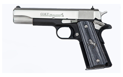 COLT MFG O1911C38 1911 GOVERNMENT 38 SUPER 9+1 5" BLUED NATIONAL MATCH BARREL, SERRATED STEEL SLIDE & FRAME W/BEAVERTAIL, BLACK CHERRY CHECKERED G10 GRIP