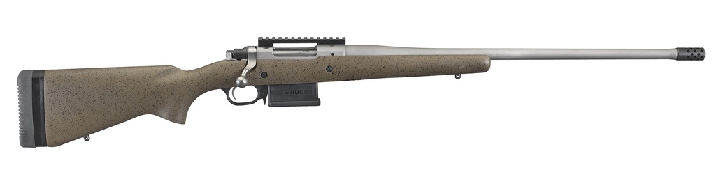 RUGER 47198 HAWKEYE LONG-RANGE HUNTER FULL SIZE 6.5 CREEDMOOR 5+1 22" MATTE STAINLESS STEEL THREADED BARREL, PICATINNY RAIL STAINLESS STEEL RECEIVER, BLACK SPECKLED BROWN ADJ LOP LAMINATE STOCK