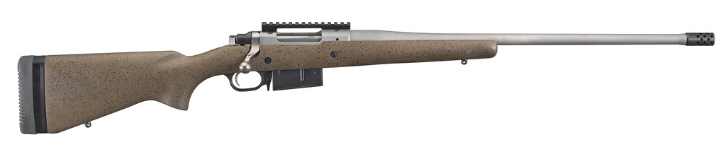 RUGER 47197 HAWKEYE LONG-RANGE HUNTER FULL SIZE 6.5 PRC 3+1 22"  MATTE STAINLESS STEEL THREADED BARREL, PICATINNY RAIL STAINLESS STEEL RECEIVER, BLACK SPECKLED BROWN ADJ LOP LAMINATE STOCK
