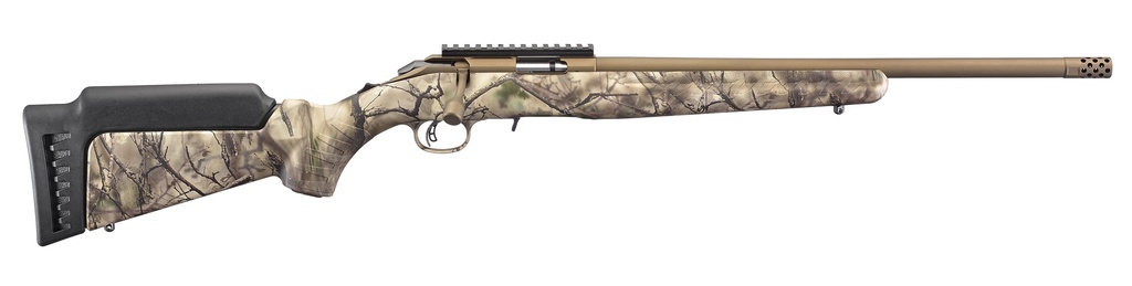 RUGER 8372 AMERICAN RIMFIRE FULL SIZE 22 LR 10+1 18" BRONZE CERAKOTE THREADED BARREL & ALLOY STEEL RECEIVER W/PICATINNY RAIL, GO WILD CAMO I-M BRUSH FIXED SYNTHETIC STOCK RIGHT HAND