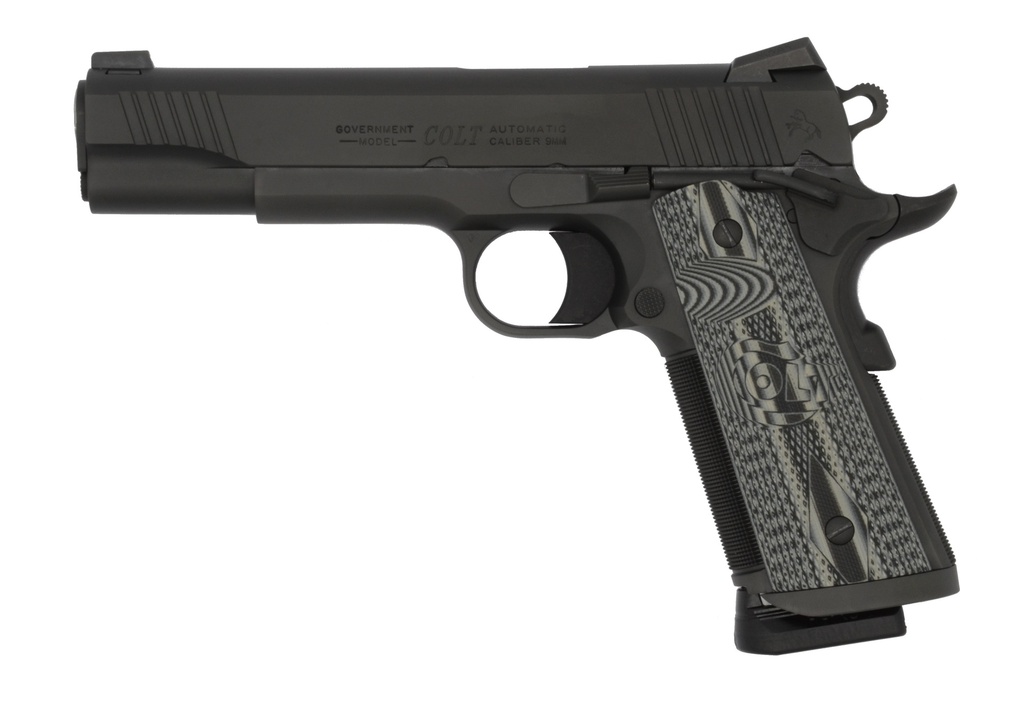 COLT MFG O1082CCU CCU GOVERNMENT 9MM LUGER 9+1 5" STAINLESS NATIONAL MATCH BARREL, MATTE BLACK DLC SERRATED STAINLESS STEEL SLIDE & FRAME W/BEAVERTAIL, BLACK SCALLOPED G10 GRIP, AMBIDEXTROUS