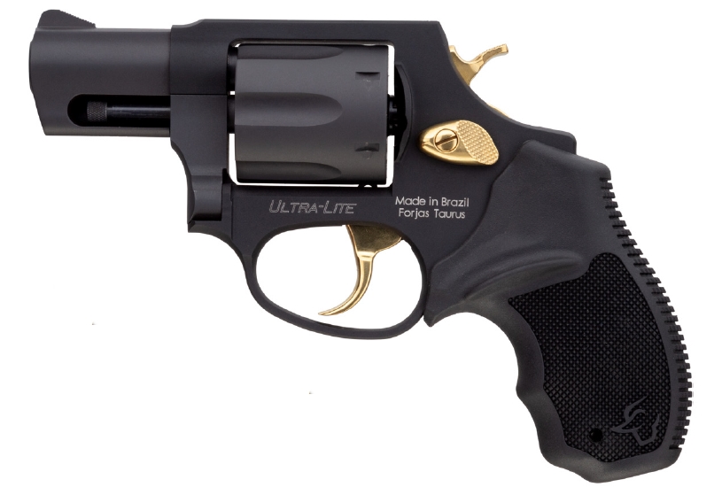 TAURUS 2-856021ULGLD 856 ULTRA-LITE 38 SPECIAL CALIBER WITH 2"  BARREL, 6RD CAPACITY CYLINDER, OVERALL MATTE BLACK METAL FINISH, GOLD TRIGGER/HAMMER FRAME & FINGER GROOVED BLACK RUBBER GRIP