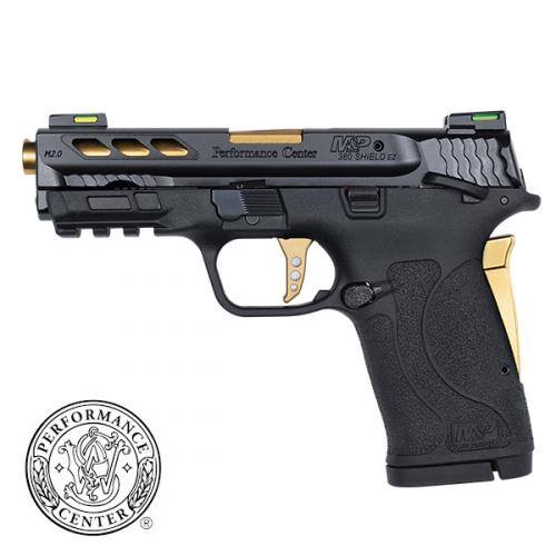 SMITH & WESSON 12719 PERFORMANCE CENTER M&P SHIELD EZ M2.0 380 ACP 3.80" 8+1 BLACK BLACK ARMORNITE STAINLESS STEEL SLIDE BLACK POLYMER GRIP GOLD COLORED ACCENTS