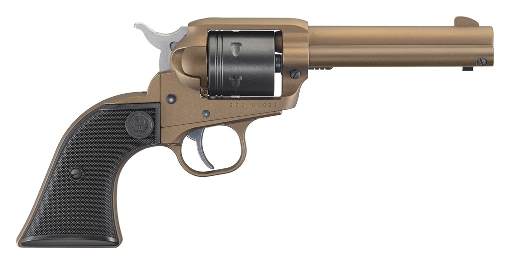 RUGER 2004 WRANGLER  22 LR 6 SHOT 4.62" BURNT BRONZE CERAKOTE BARREL, BLACK CERAKOTE CYLINDER, BURNT BRONZE CERAKOTE FRAME BLACK CHECKERED POLYMER GRIPS