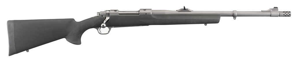 RUGER 57101 HAWKEYE ALASKAN FULL SIZE 338 WIN MAG 3+1 20"MATTE STAINLESS STEEL THREADED BARREL, INTEGRAL SCOPE MOUNTS STAINLESS STEEL RECEIVER, BLACK HOGUE OVERMOLDED SYNTHETIC STOCK
