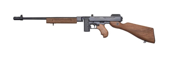 THOMPSON T1DH 1927A-1 DELUXE 45 ACP CALIBER WITH 18" BARREL, 10+1 CAPACITY (DRUM), COLOR CASE HARDENED METAL FINISH, AMERICAN WALNUT WOOD STOCK GRIP RIGHT HAND