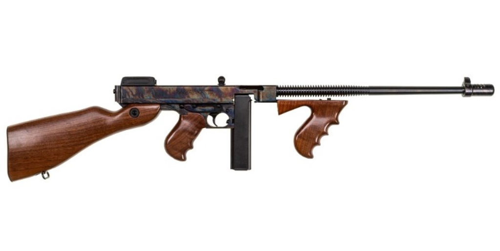 THOMPSON T1CH 1927A-1 DELUXE 45 ACP CALIBER WITH 18" BARREL, 20+1 CAPACITY (STICK), COLOR CASE HARDENED METAL FINISH, AMERICAN WALNUT STOCK WOOD GRIP RIGHT HAND