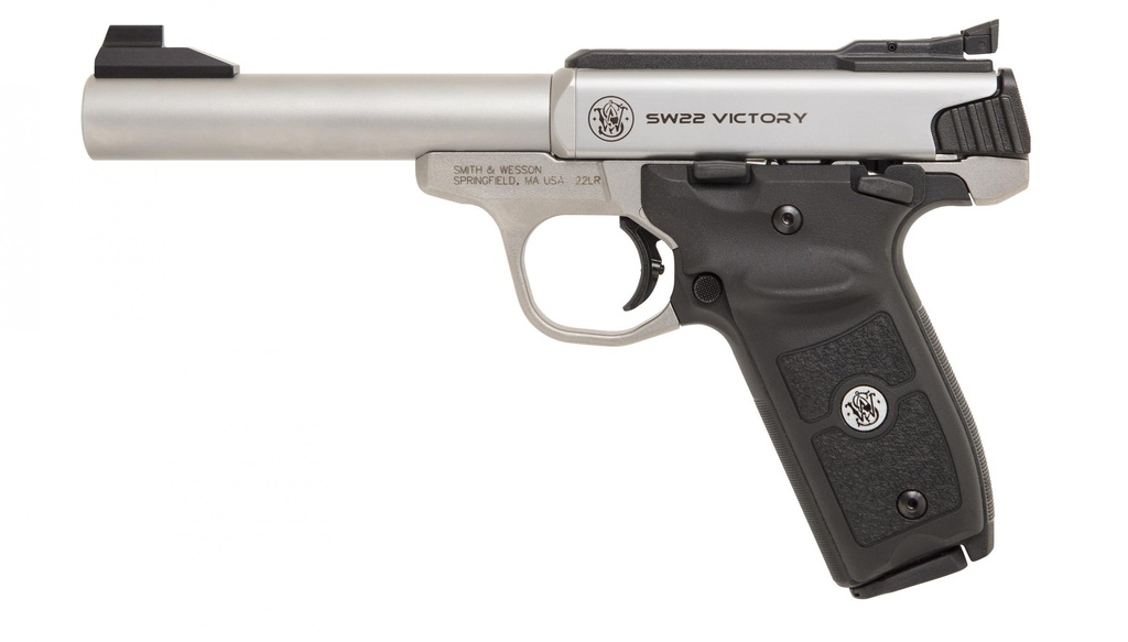 SMITH & WESSON 11536 SW VICTORY TARGET *MA COMPLIANT 22 LR  5.50" BULL BARREL 10+1,   STAINLESS STEEL BARREL, SLIDE, &  FRAME, BLACK POLYMER GRIP WITH INTEGRATED TARGET THUMB REST, MANUAL SAFETY