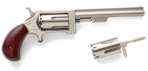 NORTH AMERICAN ARMS SWC4 SIDEWINDER *CA COMPLIANT 22 LR/22 WMR 5 SHOT 4" STAINLESS STEEL BARREL, STAINLESS STEEL FRAME, STAINLESS CYLINDER, ROSEWOOD BIRDSHEAD GRIP, EXPOSED HAMMER