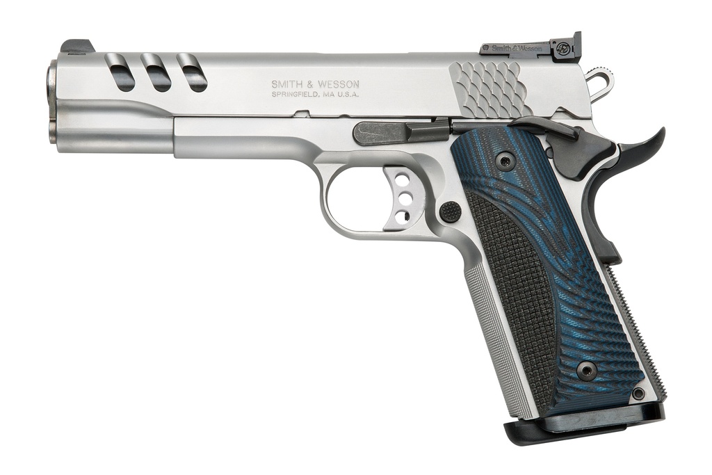 SMITH & WESSON 170343 1911 PERFORMANCE CENTER  45 ACP 5" THROATED BARREL 8+1, MATTE STAINLESS STEEL FRAME & PORTED SLIDE, G10 CUSTOM WOOD GRIP, AMBIDEXTROUS MANUAL SAFETY