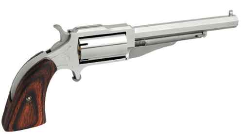 NORTH AMERICAN ARMS 18604C 1860 THE EARL *CA COMPLIANT 22 LR/22 WMR 5 SHOT 4" STAINLESS STEEL BARREL, FRAME & CYLINDER, ROSEWOOD BOOT GRIP, EXPOSED HAMMER