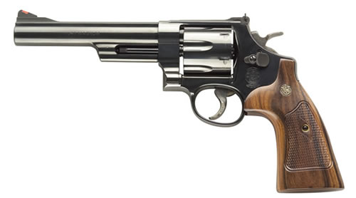 SMITH & WESSON 150481 MODEL 57 CLASSIC 41 REM MAG BLUED CARBON STEEL 6" BARREL, 6RD CYLINDER & N-FRAME, CHECKERED SQUARE BUTT WALNUT GRIP, COLOR CASE WIDE SPUR HAMMER