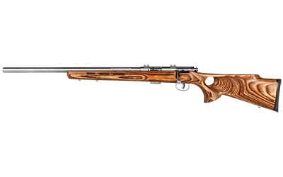 SAVAGE ARMS 96210 93R17 BTVLSS FULL SIZE 17 HMR 5+1 21" SATIN HEAVY BUTTON RIFLED BARREL, SATIN DRILLED & TAPPED STAINLESS STEEL RECEIVER, NATURAL BROWN THUMBHOLE LAMINATE STOCK, LEFT HAND