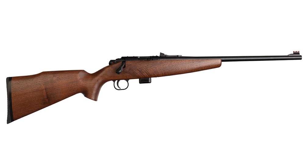 CRICKETT KSA20411 MODEL 722 SPORTER COMPACT YOUTH 22 LR 7+1 16.25" BLUED BARREL & RECEIVER, FIXED FRONT/ADJUSTABLE REAR SIGHTS, WALNUT STOCK W/13.5" LOP, REBOUNDING FIRING PIN SAFETY