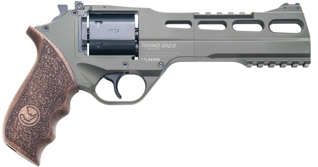 CHIAPPA FIREARMS CF340282 RHINO 60SAR SAO 357 MAG 6RD 6" BLUED CYLINDER OD GREEN STEEL BARREL OD GREEN CERAKOTE ALUMINUM FRAME WITH WALNUT GRIP