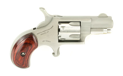 NORTH AMERICAN ARMS 22S MINI-REVOLVER  22 SHORT 5RD 1.13" BARREL, OVERALL STAINLESS STEEL FINISH, ROSEWOOD BIRDSHEAD GRIP