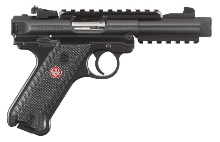 RUGER 40150 MARK IV TACTICAL 22 LR CALIBER WITH 4.40" THREADED/PICATINNY RAIL BARREL, 10+1 CAPACITY, OVERALL BLUED METAL FINISH, CHECKERED BLACK POLYMER GRIP & FIXED SIGHTS