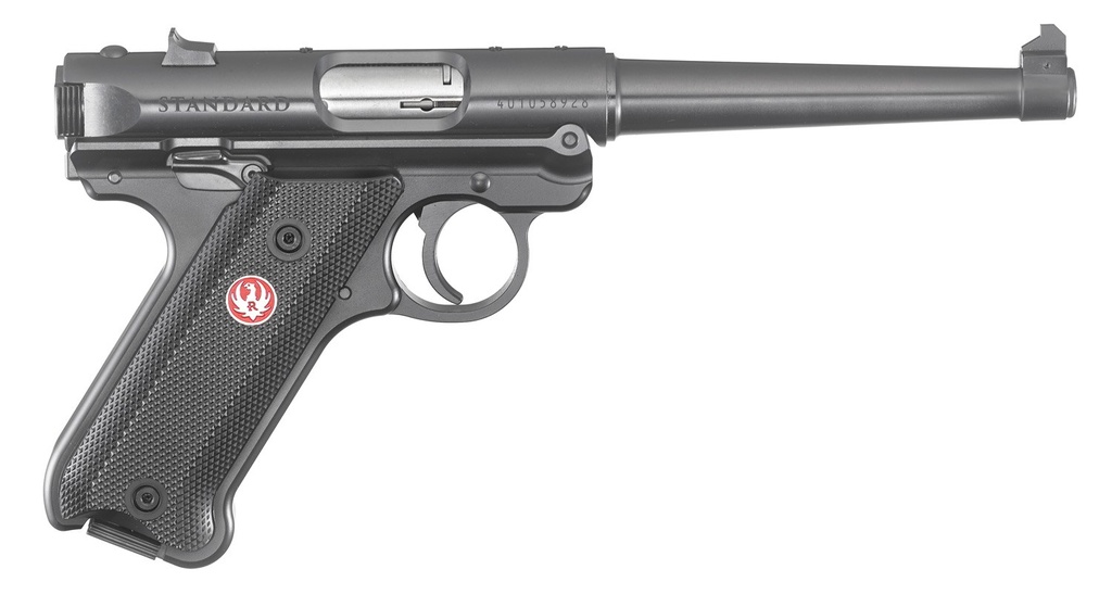 RUGER 40105 MARK IV  22 LR 10+1 6" SATIN STAINLESS TAPERED BARREL, BLUED STEEL SLIDE & ALUMINUM FRAME CHECKERED SYNTHETIC GRIP