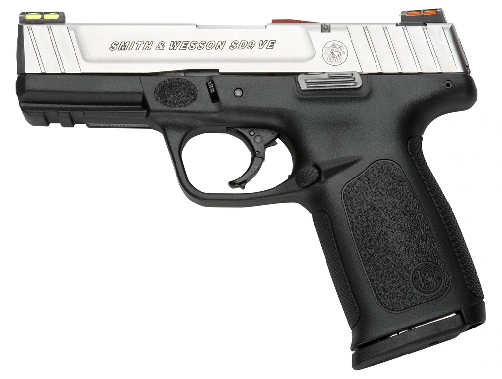 SMITH & WESSON 11907 SD VE 9MM LUGER CALIBER WITH 4" BARREL, 10+1 CAPACITY, MATTE BLACK FINISH PICATINNY RAIL FRAME, SERRATED STAINLESS STEEL SLIDE, TEXTURED POLYMER GRIP & HIVIZ SIGHTS