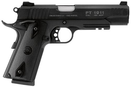 TAURUS 1191101B1 1911  FULL SIZE FRAME 45 ACP 8+1 5" MATTE STAINLESS STEEL BARREL, MATTE BLACK SERRATED STEEL SLIDE & FRAME W/BEAVERTAIL & PICATINNY RAIL, BLACK CHECKERED POLYMER GRIP, RIGHT HAND