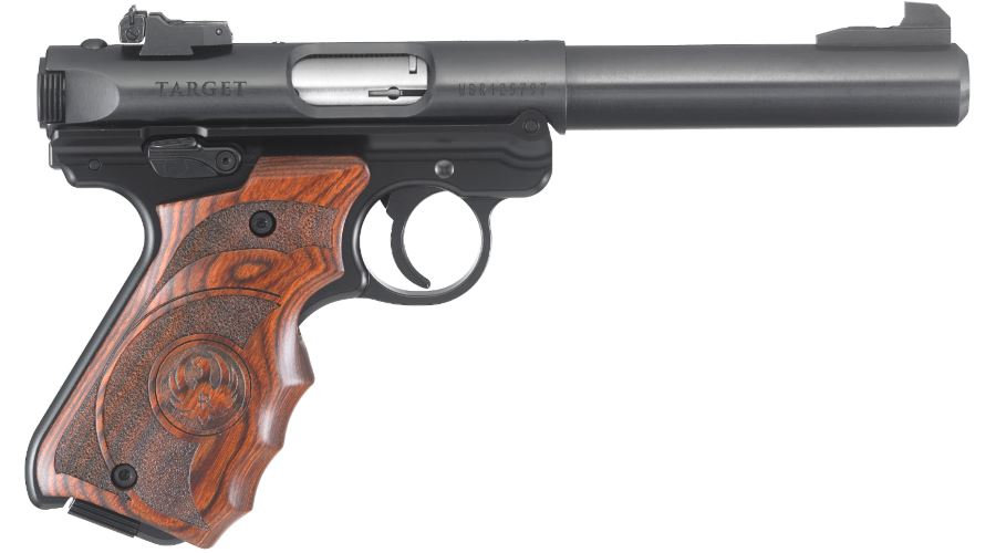 RUGER 40159 MARK IV TARGET 22 LR 10+1 5.50" STAINLESS BULL BARREL, BLUED STEEL DRILLED & TAPPED RECEIVER, TARGET LAMINATE W/FINGER GROOVE GRIP, RIGHT HAND