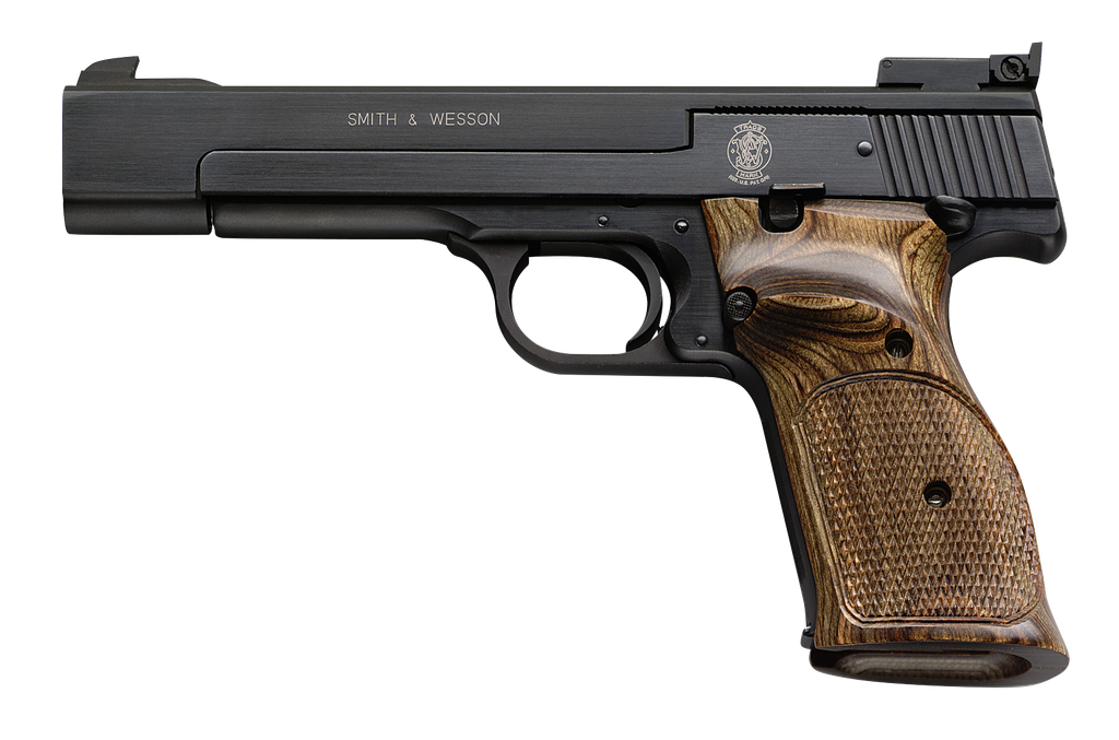 SMITH & WESSON 130511 41  FULL SIZE FRAME 22 LR 10+1, 5.50" BLUED BUTTON RIFLED STEEL BARREL, SERRATED SLIDE & FRAME, CHECKERED WOOD TARGET GRIP