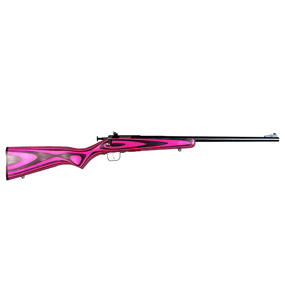 CRICKETT KSA2225 YOUTH  22 LR 1RD 16.12" BLUED BARREL & RECEIVER, FIXED FRONT/ADJUSTABLE REAR PEEP SIGHTS, PINK/BLACK LAMINATE STOCK W/11.5" LOP, REBOUNDING FIRING PIN SAFETY