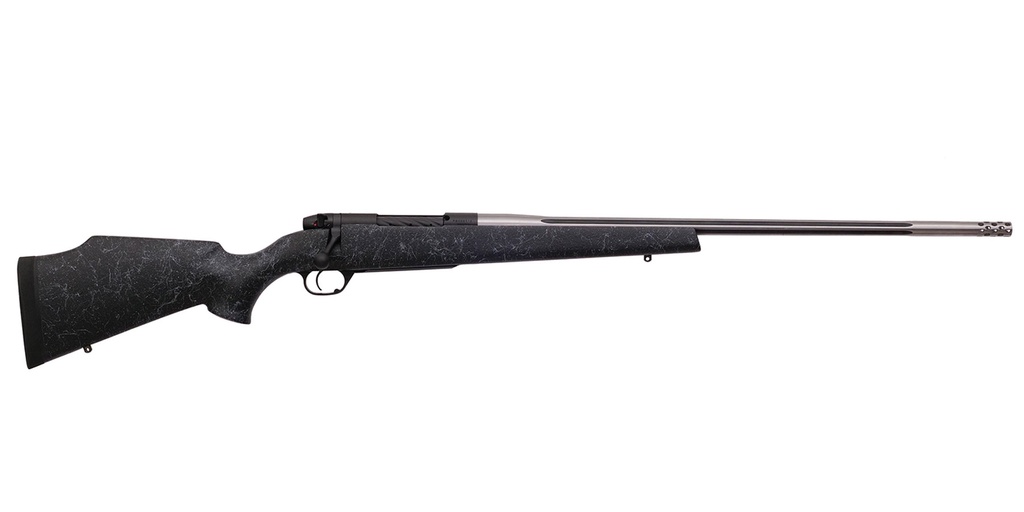 WEATHERBY MAM01N28NOR8B MARK V ACCUMARK 28 NOSLER 3+1 26" THREADED/FLUTED STAINLESS BARREL, GRAPHITE BLACK REC, GRAY WEBBED BLACK MONTE CARLO STOCK, ACCUBRAKE MUZZLE BRAKE, ADJ. TRIGGERTECH TRIGGER