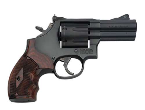 SMITH & WESSON 170170 MODEL 586 PERFORMANCE CENTER L-COMP 357 MAG BLUED CARBON STEEL 3" PORTED FULL LUG BARREL, 7RD CYLINDER & L-FRAME, CHECKERED ALTAMONT ROSEWOOD GRIP, TITANIUM FRONT NIGHT SIGHT