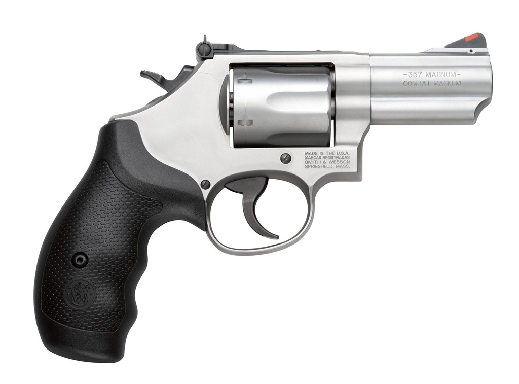 SMITH & WESSON 10061 MODEL 66 COMBAT MAGNUM 357 MAG OR 38 S&W SPL +P STAINLESS STEEL 2.75" 2 PIECE BARREL, 6 SHOT   K-FRAME, FULL-LENGTH EXTRACTOR ROD, SYNTHETIC GRIP, INTERNAL LOCK
