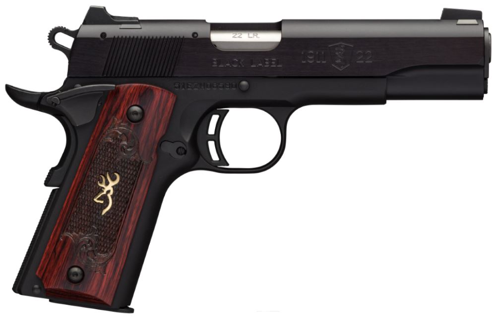 BROWNING 051851490 1911-22 BLACK LABEL MEDALLION FULL SIZE FRAME 22 LR 10+1, 4.25"  TARGET CROWN BARREL, MATTE BLACK SERRATED SLIDE & ALUMINUM FRAME W/BEAVERTAIL