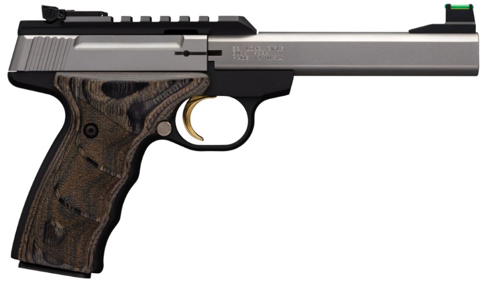 BROWNING 051531490 BUCK MARK PLUS 22 LR 10+1 5.50" SLAB SIDE BARREL, STAINLESS OPTIC READY/SERRATED STEEL SLIDE, MATTE BLACK ALUMINUM FRAME & BLACK LAMINATE UDX GRIPS