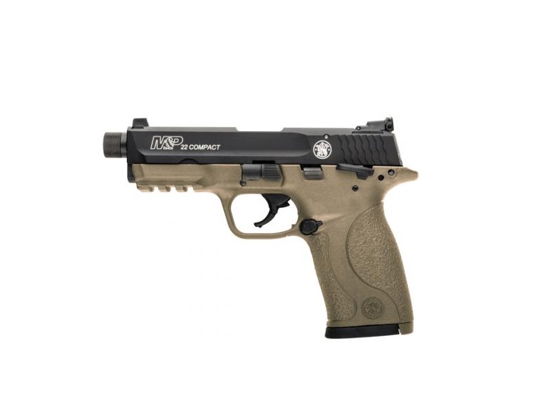 SMITH & WESSON 10242 M&P  COMPACT FRAME 22 LR 10+1 3.60" BLACK STEEL THREADED BARREL & SERRATED SLIDE, FLAT DARK EARTH CERAKOTE POLYMER FRAME W/PICATINNY RAIL, AMBIDEXTROUS