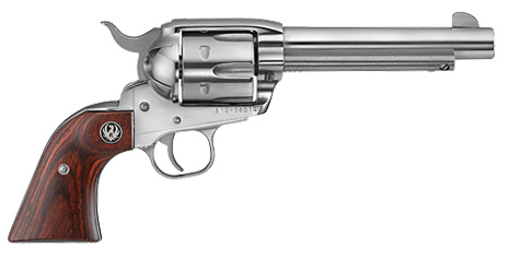 RUGER 5104 VAQUERO  MEDIUM FRAME 45 COLT (LONG COLT) 6RD 5.50" HIGH GLOSS STAINLESS STEEL BARREL, CYLINDER & FRAME, HARDWOOD GRIP, TRANSFER BAR SAFETY, EXPOSED HAMMER