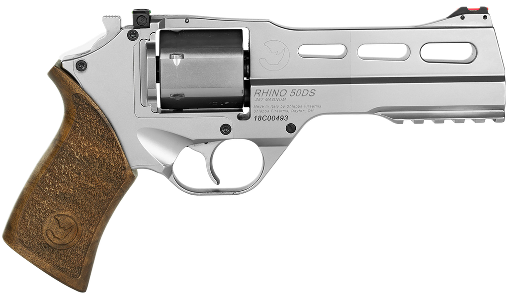 CHIAPPA FIREARMS CF340247 RHINO 50SAR *CA COMPLIANT 357 MAG 6 SHOT 5" NICKEL-PLATED STEEL BARREL & CYLINDER, NICKEL-PLATED ALUMINUM FRAME & BARREL SHROUD, PICATINNY RAIL, WALNUT GRIP