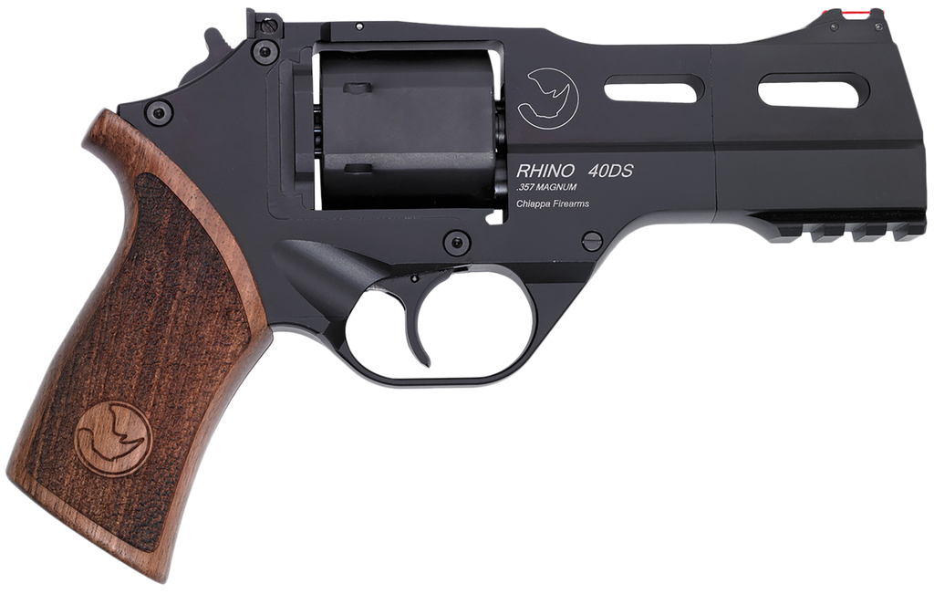 CHIAPPA FIREARMS CF340244 RHINO 40SAR 357 MAG 6 SHOT 4" BLACK ANODIZED STEEL BARREL, BLUED STEEL CYLINDER, BLACK ANODIZED ALUMINUM FRAME & BARREL SHROUD, PICATINNY ACCESSORY RAIL, WALNUT GRIP