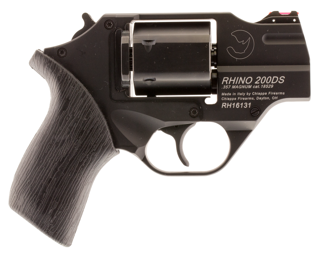 CHIAPPA FIREARMS CF340216 RHINO 200DS SMALL FRAME 357 MAG 6 SHOT, 2" BLACK ANODIZED STEEL BARREL, BLUED STEEL CYLINDER, BLACK ANODIZED ALUMINUM FRAME, BLACK RUBBER GRIP, CONCEALED HAMMER