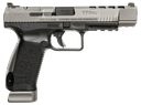 CANIK HG3774GN TP9SFX  9MM LUGER 20+1, 5.20" BLACK NITRIDE MATCH GRADE BARREL, TUNGSTEN GRAY CERAKOTE OPTIC READY/SERRATED W/PORTS STEEL SLIDE, BLACK POLYMER FRAME W/PICATINNY RAIL, AMBIDEXTROUS