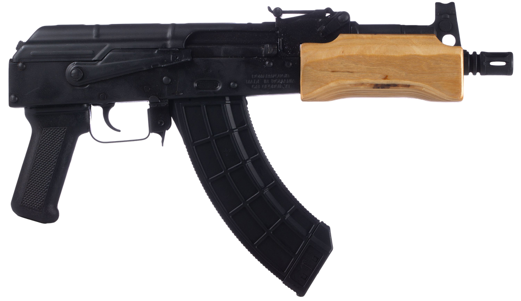 CENTURY ARMS HG2137N DRACO MINI 7.62X39MM 30+1 7.75" BLACK THREADED BARREL, BLACK STEEL STAMPED METAL RECEIVER, BLACK POLYMER GRIP, WOOD HANDGUARD, RIGHT HAND