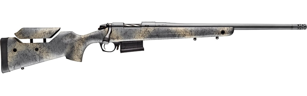 BERGARA RIFLES B14S652 B-14 WILDERNESS TERRAIN 6.5 CREEDMOOR 5+1 24" THREADED, SNIPER GRAY CERAKOTE BARREL/REC, ADJ. CHEEK PIECE SOFTTOUCH WOODLAND CAMO STOCK WITH MINI-CHASSIS, OMNI MUZZLE BRAKE