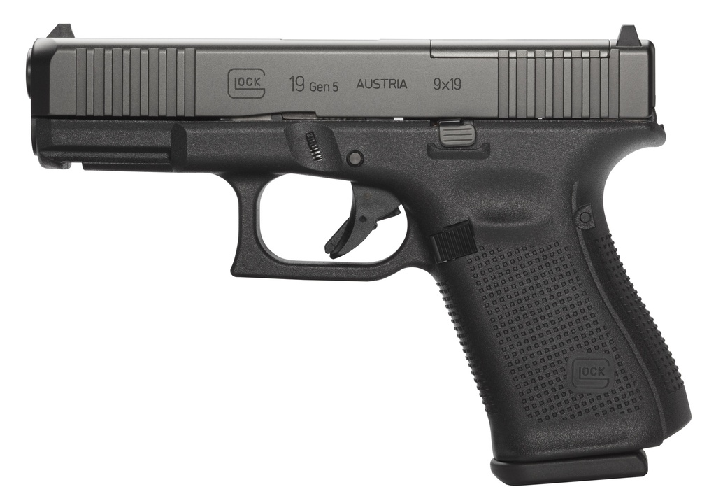 GLOCK PA195S203MOS G19 GEN5 COMPACT MOS 9MM LUGER 4.02" 15+1 OVERALL BLACK FINISH WITH NDLC STEEL WITH FRONT SERRATIONS & MOS CUTS SLIDE, ROUGH TEXTURE INTERCHANGEABLE BACKSTRAPS GRIP & FIXED SIGHTS
