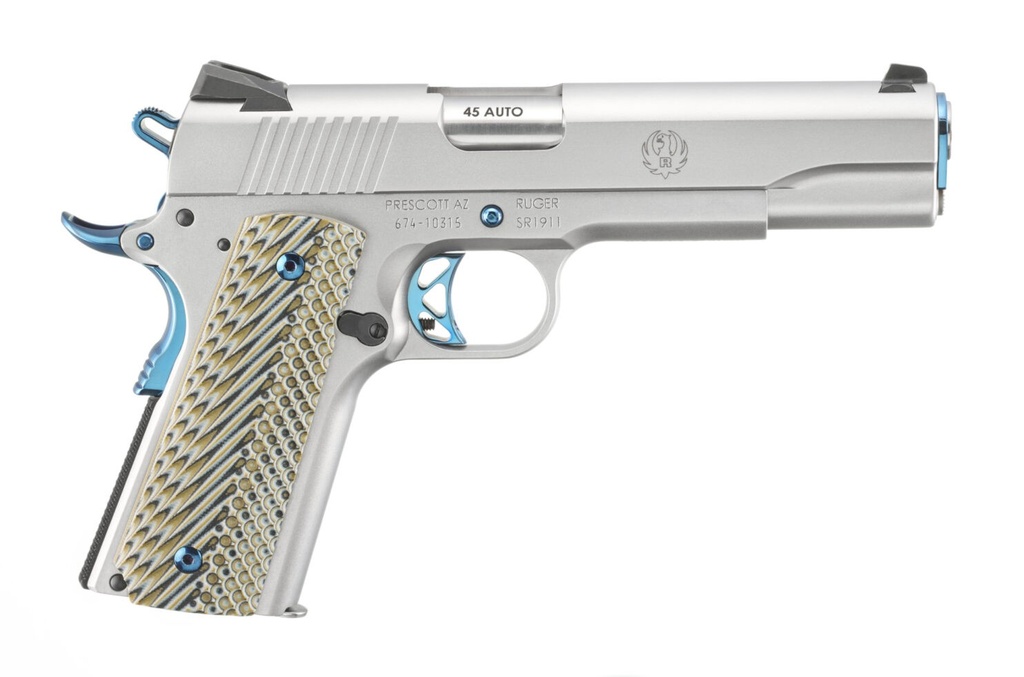 RUGER SR1911 BPVD 45ACP 8-SHOT STAINLESS WOOD GRIPS <