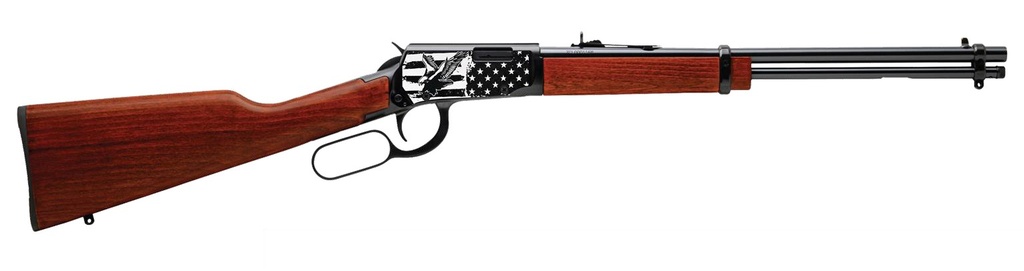 ROSSI RL22181WD-EN22 RIO BRAVO  22 LR 15+1 18" BLACK POLISHED ALLOY STEEL BARREL, BLACK ENGRAVED W/FLAG & EAGLE ALLOY STEEL RECEIVER, HARDWOOD FIXED STOCK, RIGHT HAND