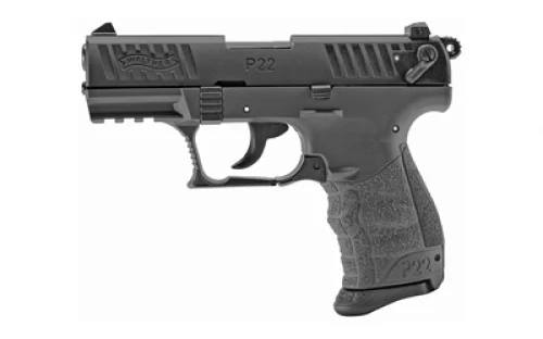 WALTHER ARMS 5120765 P22 Q 22 LR 10+1 3.42" BLACK STEEL/THREADED BARREL, MATTE BLACK TENIFER SERRATED/STEEL SLIDE & TUNGSTEN GRAY POLYMER FRAME W/PICATINNY RAIL, BLACK INTERCHANGEABLE BACKSTRAP GRIPS