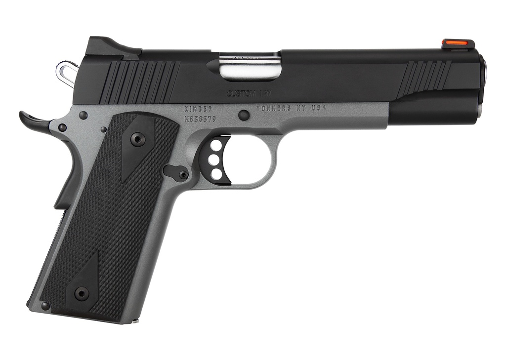 KIMBER MFG, INC 3700693 CUSTOM LW SHADOW GHOST 45 ACP 8+1 5" STAINLESS MATCH GRADE BARREL, KIMPRO BLACK SERRATED STAINLESS STEEL SLIDE, KIMPRO GRAY ALUMINUM FRAME W/BEAVERTAIL, BLACK HOGUE RUBBER GRIP