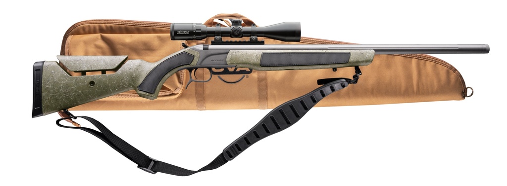CVA PR3232NSCP ACCURA MR-X 45 CAL 26" TUNGSTEN CERAKOTE FLUTED THREADED BARREL, DRILLED & TAPPED RECEIVER, ADJUSTABLE BLACK/GRAY WEBBING SYNTHETIC STOCK, KONUSPRO 309X40MM IR W/BDC, SOFT RIFLE CASE