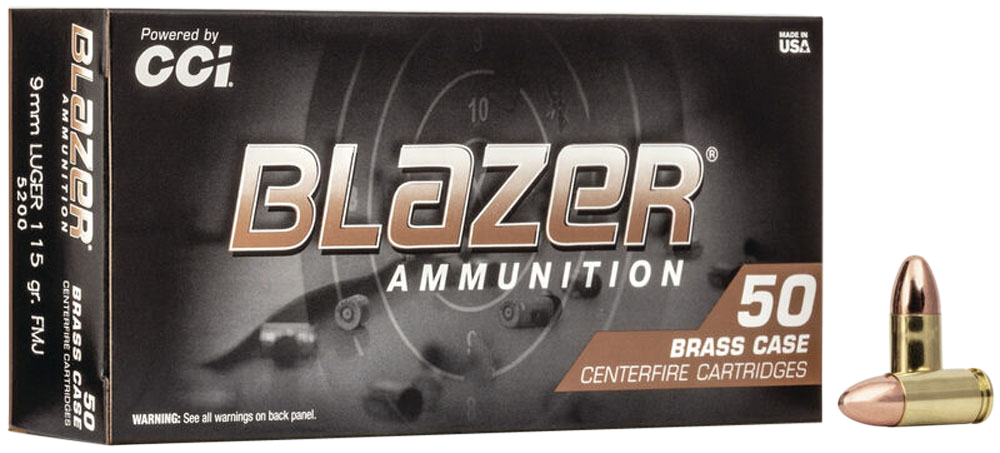 CCI 5200 BLAZER BRASS HANDGUN 9MMLUGER 115GR FULL METAL JACKET 50 PER BOX/20 CASE